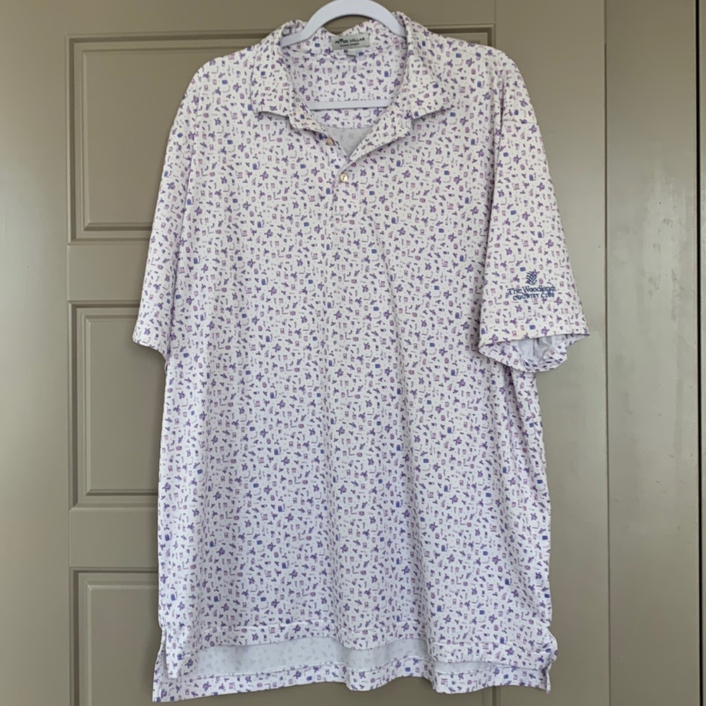 Peter Millar White Polo with Lavender Micro Motif